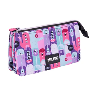 Milan Aliens 2 Estuche Portatodo - 5 Compartimentos - 22x12x4cm - Color Rosa