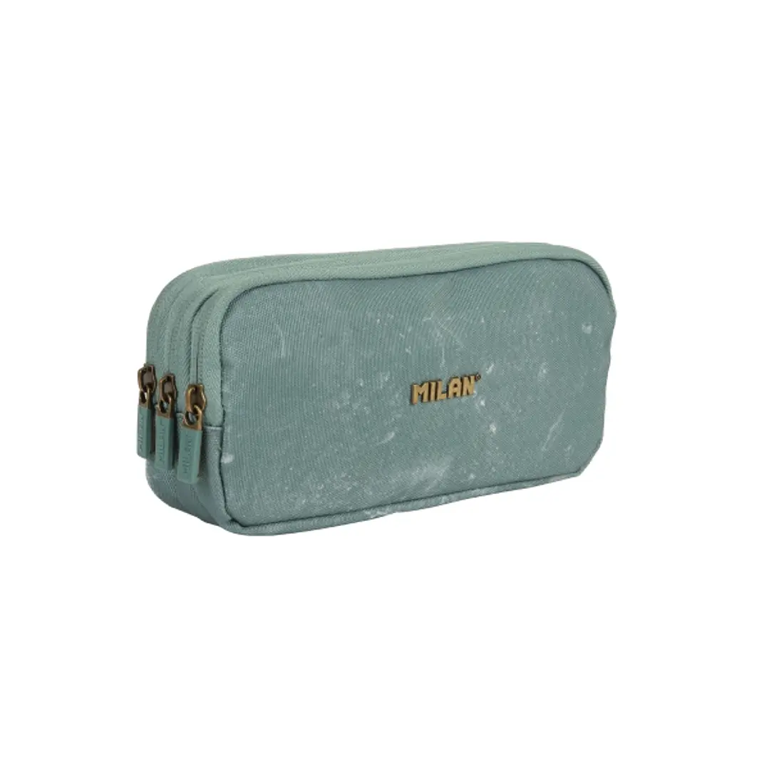 Milan Lava Estuche Portatodo - Cremallera - 3 Compartimentos - 22x11x6.5cm - Color Verde 1