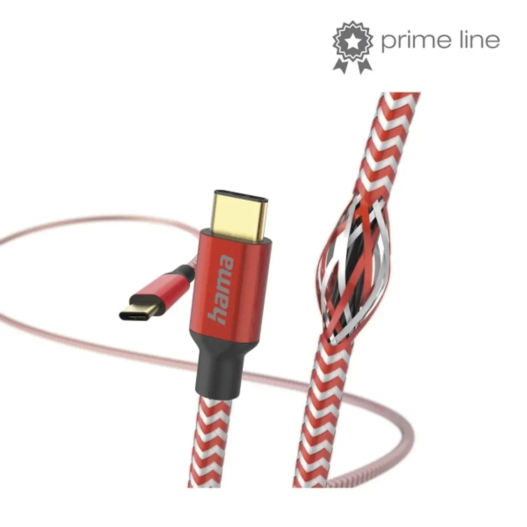 Hama Reflective Cable USB-C Macho - Potencia Maxima 60W - Longitud 1.5m - Nailon - Velocidad hasta 480Mbps - Chapado en Oro - Color Rojo 1