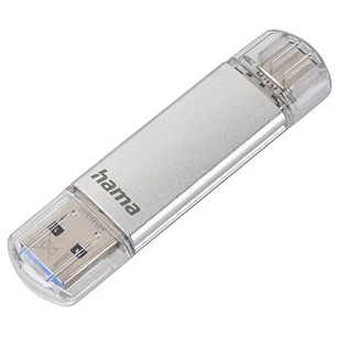 Hama Laeta Memoria Pendrive USB 3.0 con Tapa - 64GB de Capacidad - 40Mb/s de Transferencia - Funcion OTG - USB-C - USB-A - Cuerpo Metalico - Color Pla