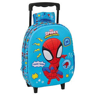Safta Spidey Mochila con Carro - Portabotellas - Hombreras Acolchadas - Asa de Mano - 27x33x10cm - Color Azul