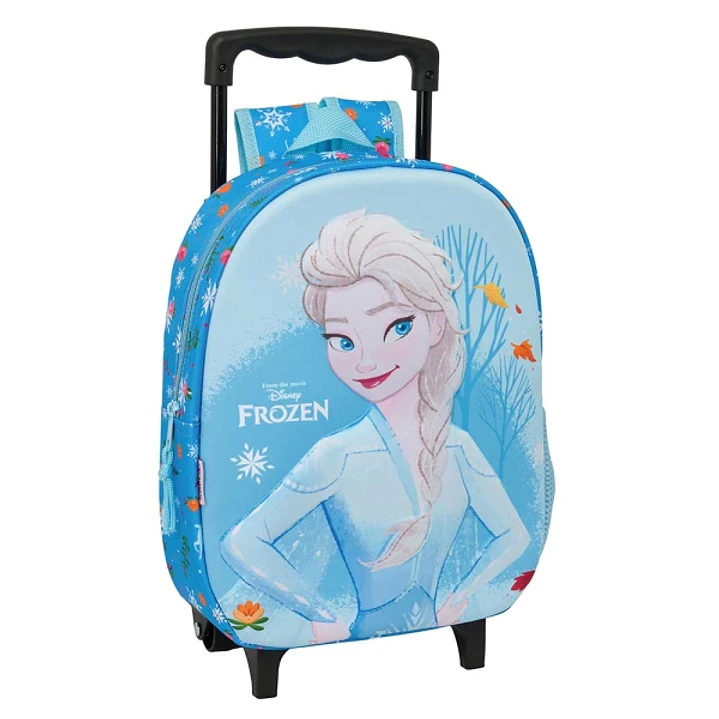 Safta Frozen 3D Mochila con Carro - Portabotellas - Hombreras Acolchadas - Asa de Mano - 27x33x10cm - Color Azul Claro 1