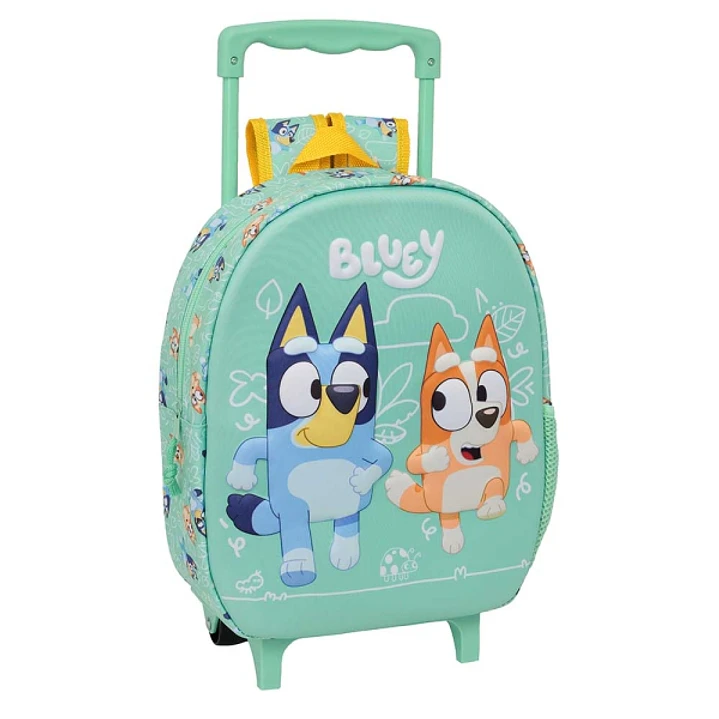 Safta Bluey Mochila con Carro - Portabotellas - Hombreras Acolchadas - Asa de Mano - 27x33x10cm - Color Menta 1
