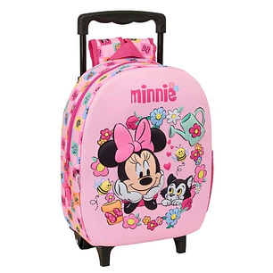 Safta Minnie Mouse Mochila con Carro - Portabotellas - Hombreras Acolchadas - Asa de Mano - 27x33x10cm - Color Rosa