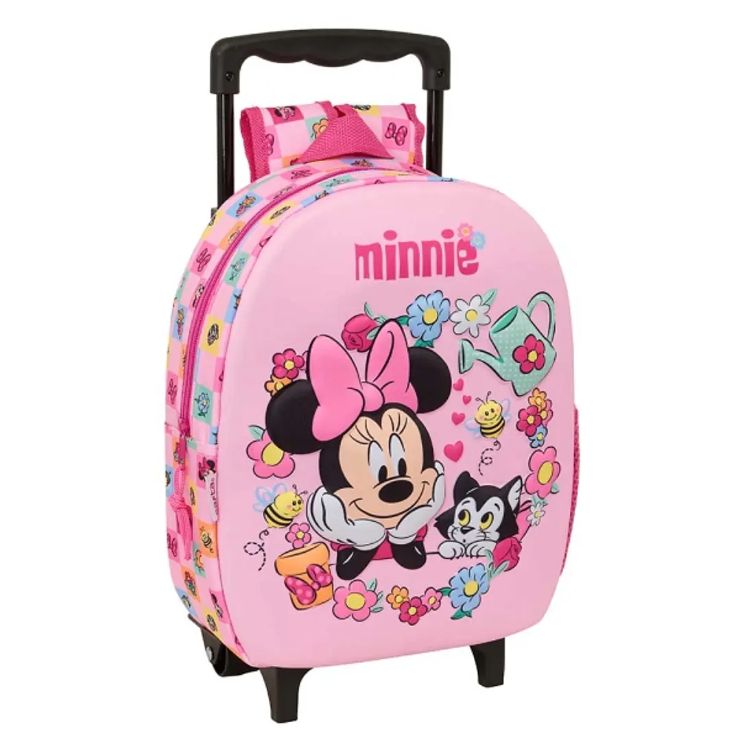 Safta Minnie Mouse Mochila con Carro - Portabotellas - Hombreras Acolchadas - Asa de Mano - 27x33x10cm - Color Rosa 1