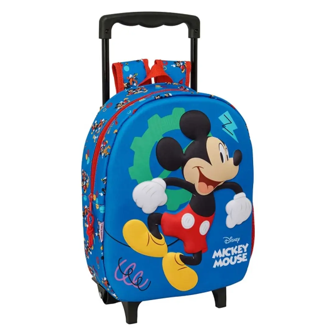 Safta Mickey Mouse Mochila con Carro - Portabotellas - Hombreras Acolchadas - Asa de Mano - 27x33x10cm - Color Azul Oscuro 1