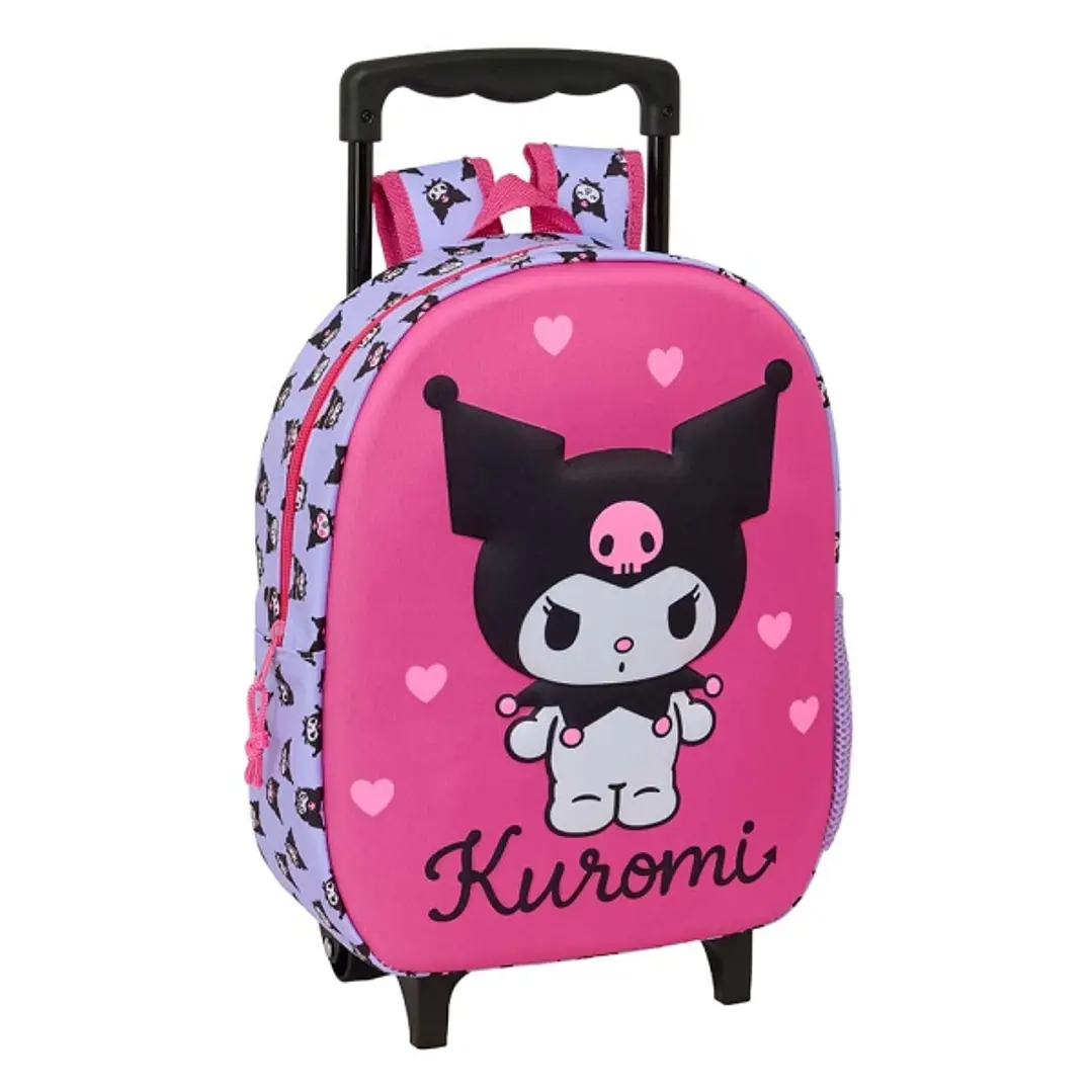 Safta Kuromi Mochila con Carro - Portabotellas - Hombreras Acolchadas - Asa de Mano - 27x33x10cm - Color Magenta 1