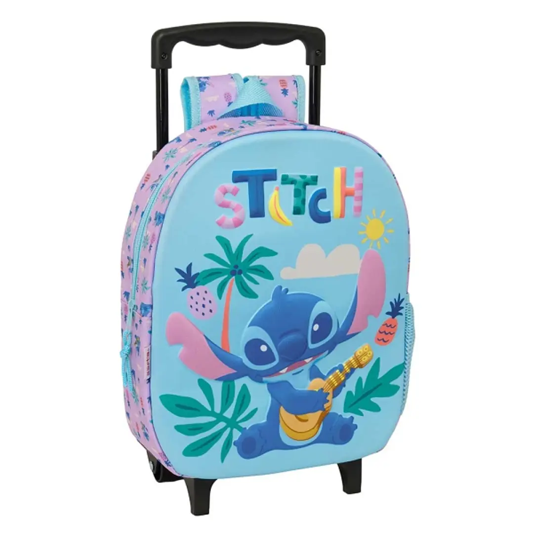 Safta Stitch Mochila con Carro - Portabotellas - Hombreras Acolchadas - Asa de Mano - 27x33x10cm - Color Azul Pastel 1