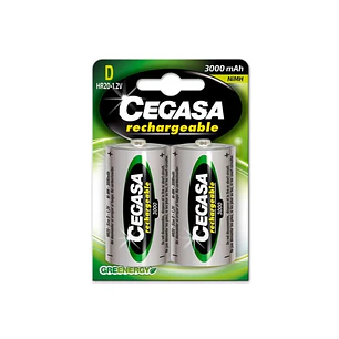 Cegasa Rechargeable Pack de 2 Pilas Recargables HR20 D 3000mAh