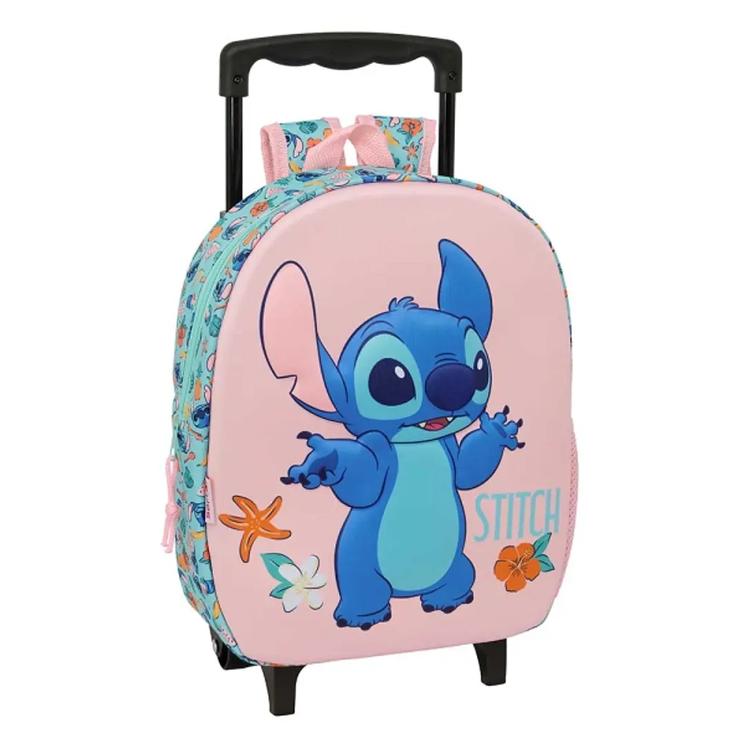 Safta Stitch Mochila con Carro - Portabotellas - Hombreras Acolchadas - Asa de Mano - 27x33x10cm - Color Rosa 1