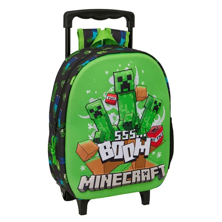 Safta Minecraft Boom Mochila con Carro - Portabotellas - Hombreras Acolchadas - Asa de Mano - 27x33x10cm - Color Verde y Negro 1