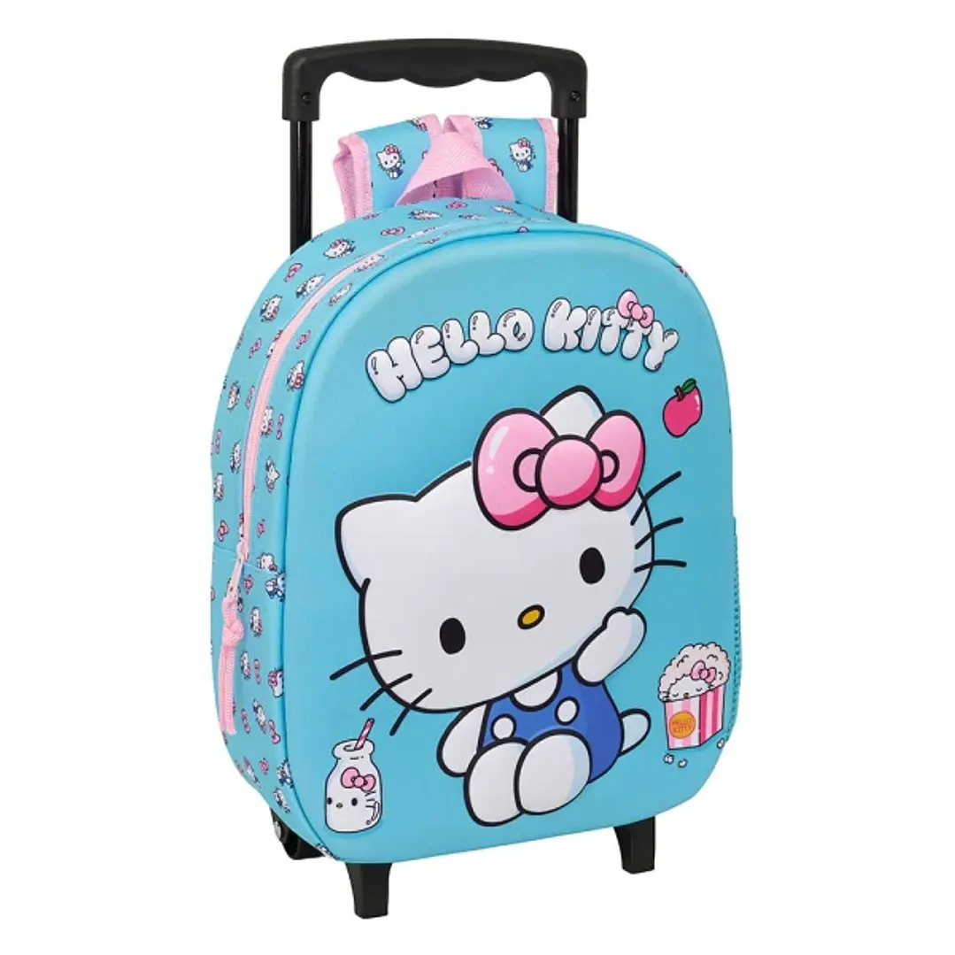 Safta Hello Kitty Mochila con Carro - Portabotellas - Hombreras Acolchadas - Asa de Mano - 27x33x10cm - Color Azul Claro 1