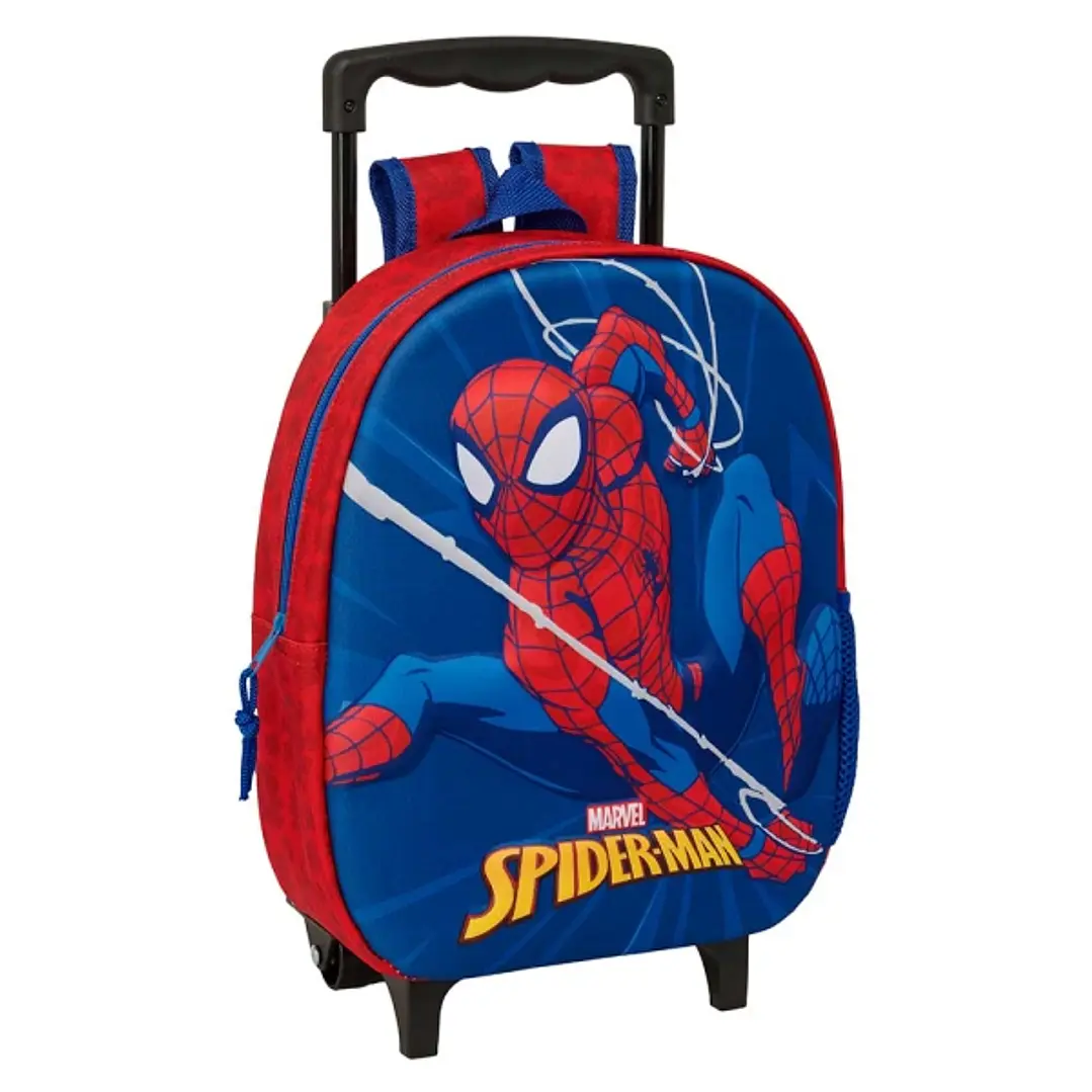 Safta Spider-Man Mochila con Carro - Portabotellas - Hombreras Acolchadas - Asa de Mano - 27x33x10cm - Color Rojo y Azul 1