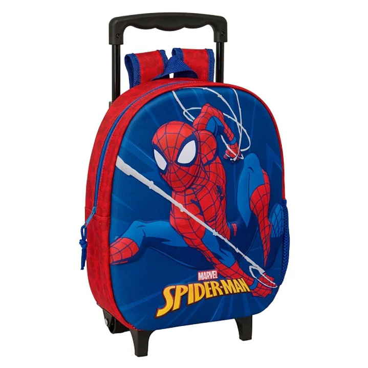 Safta Spider-Man Mochila con Carro - Portabotellas - Hombreras Acolchadas - Asa de Mano - 27x33x10cm - Color Rojo y Azul 1