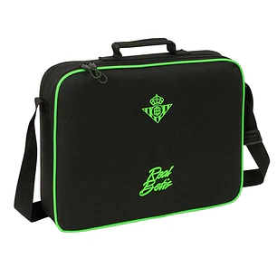 Safta Real Betis Balompie Maletin con Cremallera - Bandolera Ajustable - Asa Forrada - Doble Tirador - Fondo Semirigido - 38x28x6cm - Color Negro y Ve