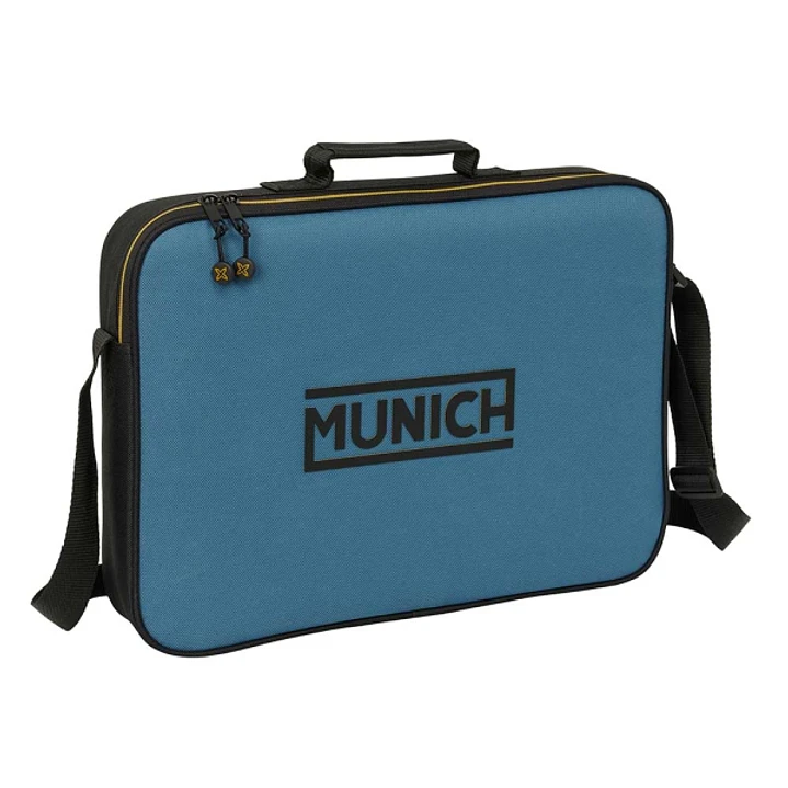 Safta Munich Maletin con Cremallera - Bandolera Ajustable - Asa Forrada - Doble Tirador - Fondo Semirigido - 38x28x6cm - Color Negro y Azul 1