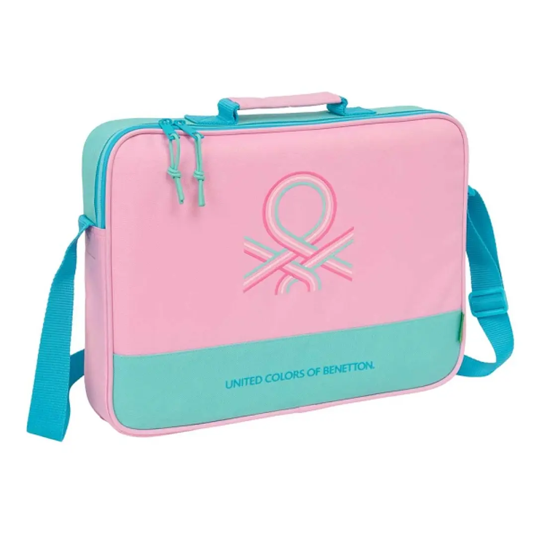 Safta Benetton Dolce Maletin con Cremallera - Bandolera Ajustable - Asa Forrada - Doble Tirador - Fondo Semirigido - 6L - 380x60x280mm - Color Rosa Pa 1