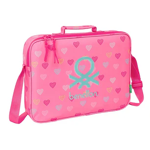 Safta Benetton Heart Maletin con Cremallera - Bandolera Ajustable - Asa Forrada - Doble Tirador en Cremallera - Fondo Interior Semirigido - 6L - 380x6