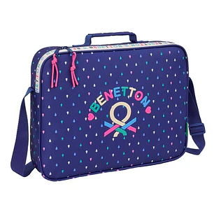 Safta Benetton Drop Maletin con Cremallera - Bandolera Ajustable - Asa Forrada - Doble Tirador - Fondo Semirigido - 6L - 380x60x280mm - Color Azul Osc