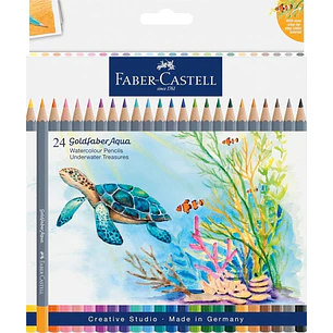 Faber-Castell Tropical Escapes Pack con 24 Lapices de Colores Acuarelables Goldfaber - Mina de 3,3mm - Aplicacion Suave - Madera Certificada FSC - Col
