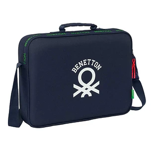 Safta Benetton Together Maletin con Cremallera - Bandolera Ajustable - Asa Forrada - Doble Tirador - Fondo Semirigido - 6L - 380x60x280mm - Color Azul