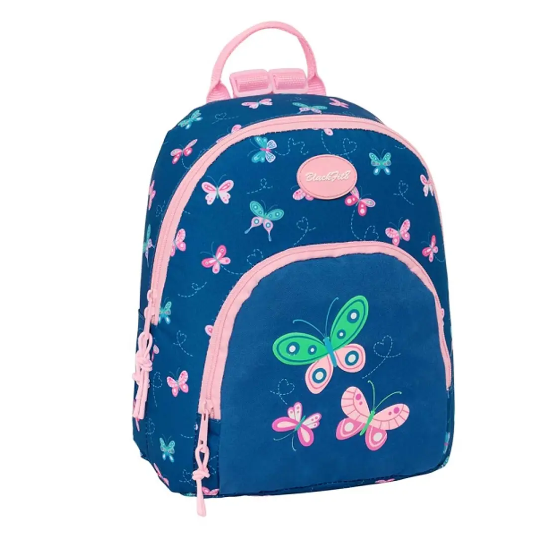 Safta Blackfit8 Mariposas Mini Mochila - Bolsillo Frontal - Cremallera Doble - Bolsillo Trasero Seguro - Hombreras Ajustables - Asa Superior - 9.75L - 1