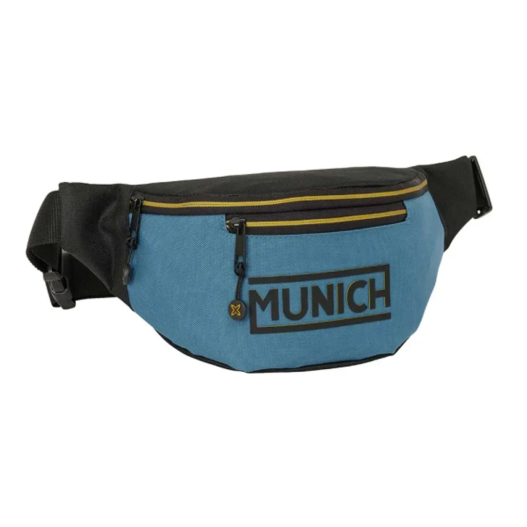Safta Munich Bolsa de Cintura - Cremallera - Cintas Ajustables - Cierre de PVC - Bolsillo Frontal - 23x12x9cm - Color Negro y Azul 1