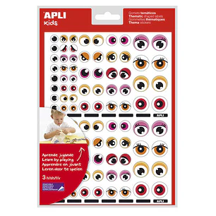 Apli Bolsa de 312 Gomets Tematicos con Ojos - Adhesivo Removible - Desarrolla Habilidades Motoras - Identifica Emociones - Color Rosa y Naranja