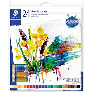 Staedtler 8500 Pack de 24 Tubos de Pintura Acrilica - Facil de Mezclar - Para Amplia Variedad de Superficies - Colores Surtidos
