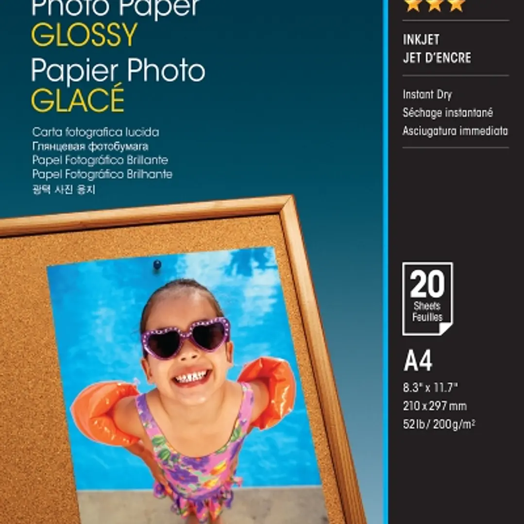 Epson Photo Glossy Pack de 20 Hojas de Papel Fotografico - A4 - Gramaje de 200g/m2 - Acabado Brillante - Compatible con Impresoras Inkjet - Color Blan 1