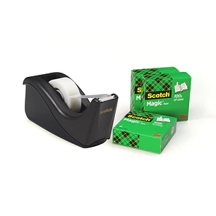 Scotch Pack de Dispensador de Cinta Adhesiva + 4 Cintas Adhesivas Scotch Magic - Para Cintas de hasta 19mm x 33m - Color Negro