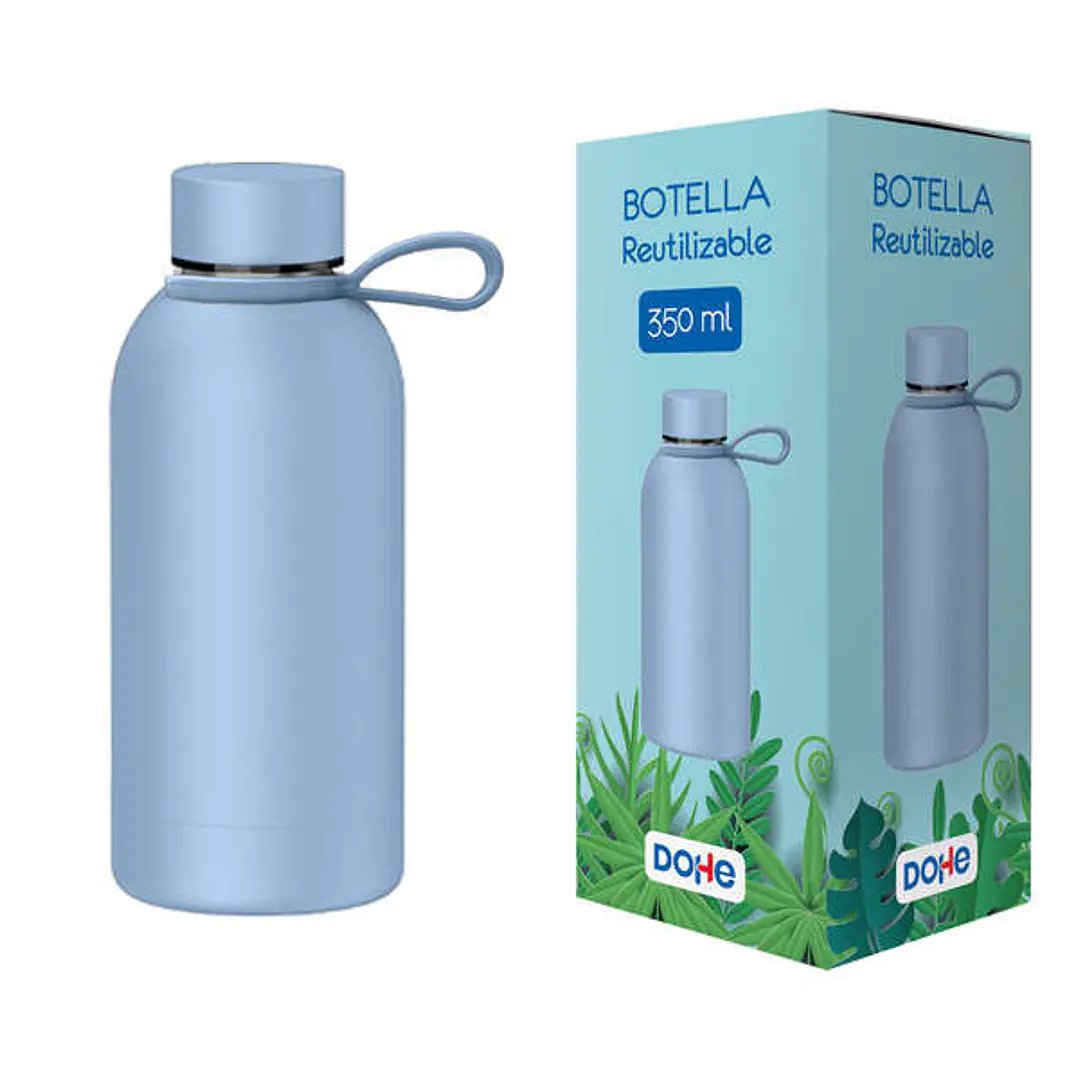 Dohe Botella Reutilizable 350ml - Acero Inoxidable de Doble Pared - Libre de BPA - Tapon Hermetico Antigoteo de Acero Inoxidable - Recubierta de Cauch 1