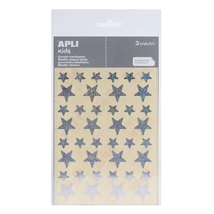Apli Bolsa de Gomets Estrella - 12.5mm x 19.5mm - Holograficos con Adhesivo Permanente - 3 Hojas y 120 Gomets - Cumplen Normas EN-71 y FSC - Adhesivo 