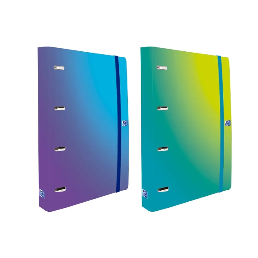 Oxford Europeanbinder Gradient Carpeta de Anillas - Formato A4+ - Cierre con Goma - Incluye Recambio de Hojas con Cuadricula 5x5mm - Bolsillo Interior 1