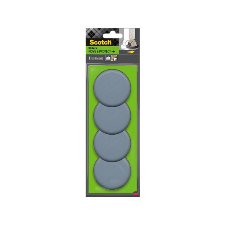 Scotch Move and Protect Pack de 4 Patines Deslizantes para Ruedas - Diametro de 65mm - Soporta hasta 500kg - Color Gris 1