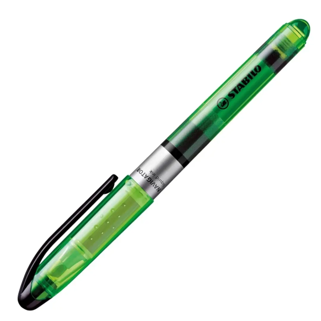 Stabilo Navigator Marcador Fluorescente - Zona de Agarre - Diseño Delgado - Practico Clip para Llevar - Trazo entre 2 y 5mm - Color Verde 1