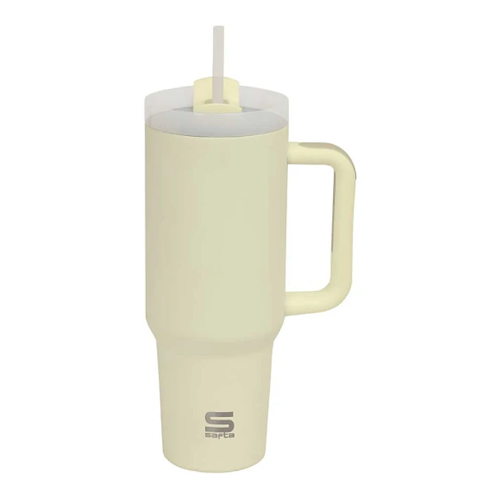 Safta Vaso con Asa Termico - Capacidad 1.2L - Pajita - Base Antideslizante - Acero Inoxidable - Doble Pared - 12h Caliente - 24h Frio - 10x26.5cm - Co 1