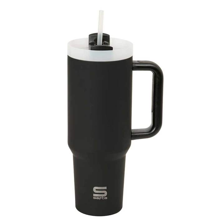 Safta Vaso con Asa Termico - Capacidad 1.2L - Pajita - Base Antideslizante - Acero Inoxidable - Doble Pared - 12h Caliente - 24h Frio - 10x26.5cm - Co 1