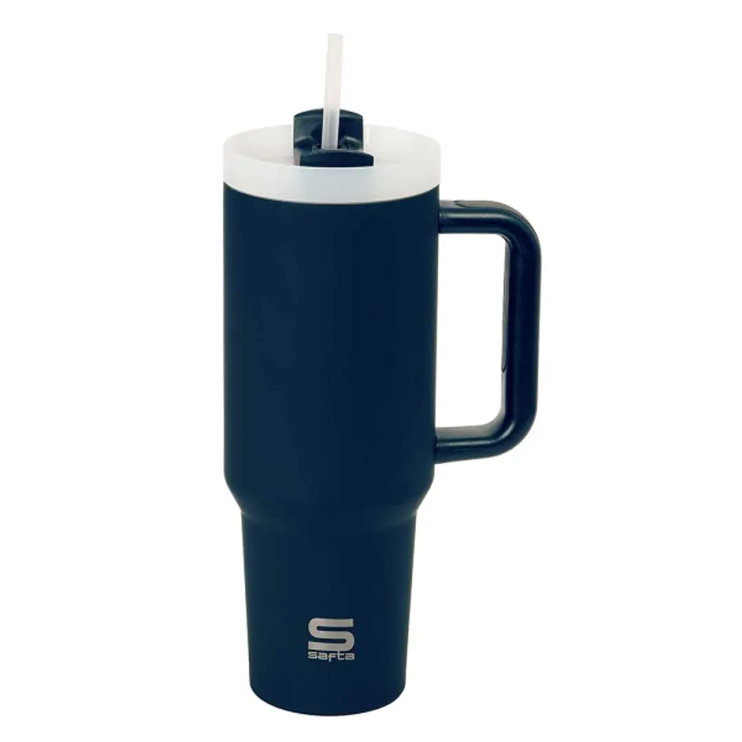 Safta Vaso con Asa Termico - Capacidad 1.2L - Pajita - Base Antideslizante - Acero Inoxidable - Doble Pared - 12h Caliente - 24h Frio - 10x26.5cm - Co 1