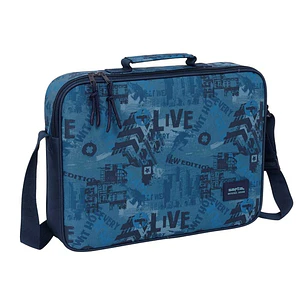 Safta New Edition Maletin con Cremallera - Bandolera Ajustable - Asa Forrada - Doble Tirador - Fondo Semirigido - 6L - 380x60x280mm - Color Azul