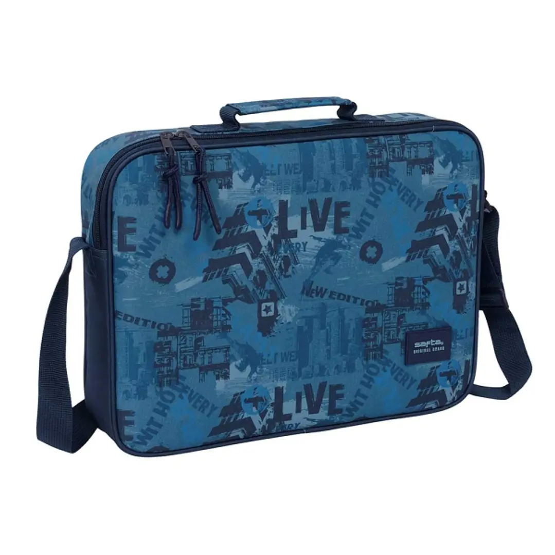 Safta New Edition Maletin con Cremallera - Bandolera Ajustable - Asa Forrada - Doble Tirador - Fondo Semirigido - 6L - 380x60x280mm - Color Azul 1