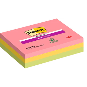 Post-It Super Sticky Pack de 3 Blocs de 70 Notas para Reuniones Adhesivas Reposicionables - 203x153mm - Colores Surtidos