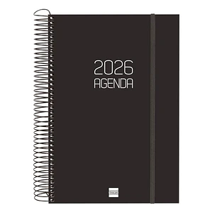 Finocam Opaque Agenda de Espiral en Catalan - Anual 2026 - Tapa Ligera - Cierre con Goma Elastica - Formato E11 - 175x29x242mm - 1 Dia por Pagina - Co