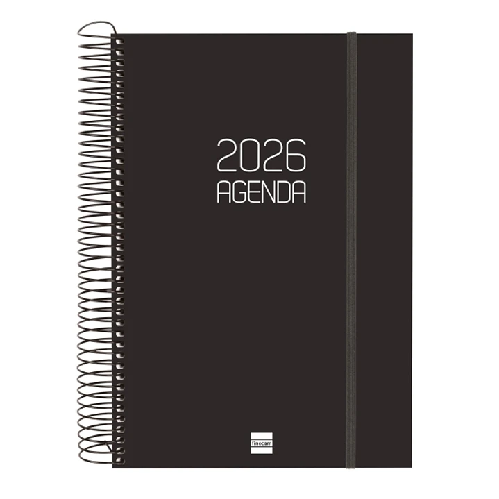 Finocam Opaque Agenda de Espiral en Catalan - Anual 2026 - Tapa Ligera - Cierre con Goma Elastica - Formato E11 - 175x29x242mm - 1 Dia por Pagina - Co 1