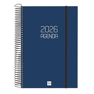Finocam Opaque Agenda de Espiral - Anual 2026 - Tapa Ligera - Cierre con Goma Elastica - Formato E11 - 175x29x242mm - 1 Dia por Pagina - Color Azul