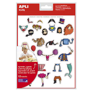 Apli Gomets Tematicos Personajes - 300 Unidades - Adhesivo Removible - Ilustraciones Divertidas - Ideal para Escuelas - Adhesivo Base Agua - Libre de 