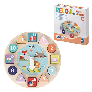 Dohe Juego Educativo de Formas Geometricas de Madera - Bordes Redondos - Tacto Suave - Colores Llamativos - Motivo Reloj - Estimula la Coordinacion Oj