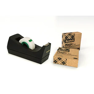 Scotch Dispensador de Cinta Adhesiva - para Cintas de hasta 19mm x 33m - 66% Adhesivo Vegetal - Incluye 3 Cintas Adhesivas - Color Negro