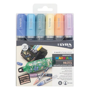 Lyra Mark All Pack de 6 Rotuladores Permanentes - Multisuperficie - Punta Redonda - 2mm - Colores Pastel