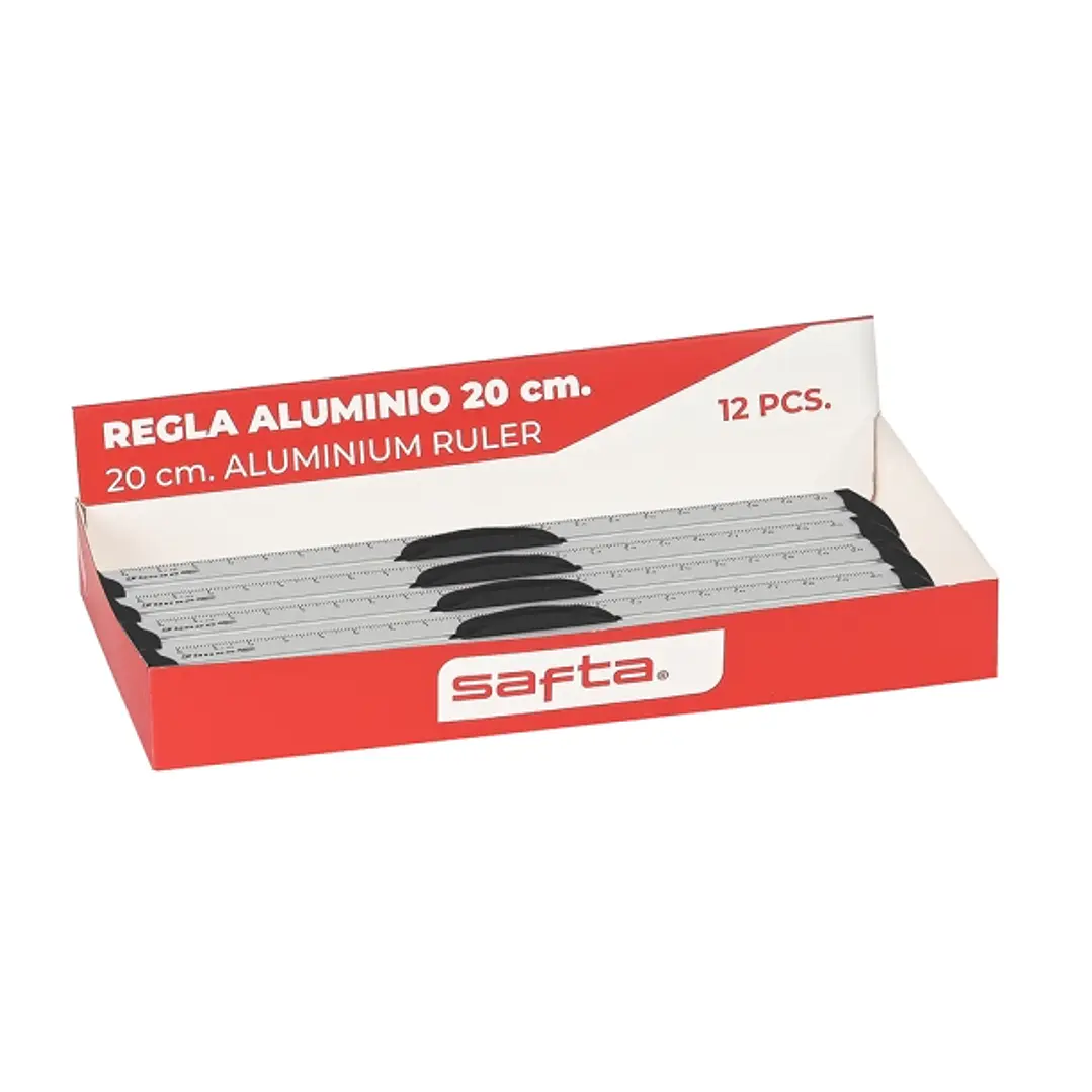 Safta Expositor con 12 Reglas de 20cm - Aluminio - 230x120x30mm - Colores Surtidos 1